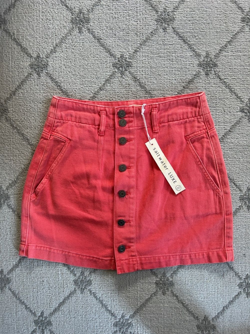 saltwater LUXE Coral Button-Front Jean Mini Skirt NWT